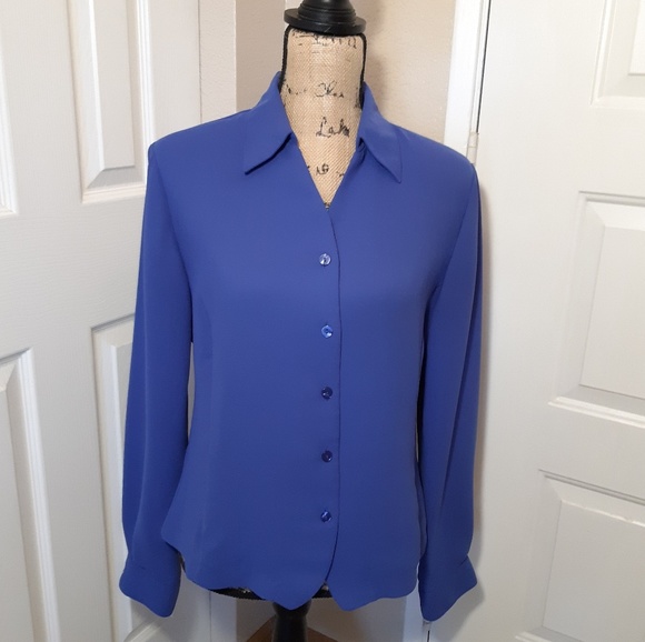 Liz Baker Tops - Liz Baker - Blue Long Sleeve Button Down Blouse